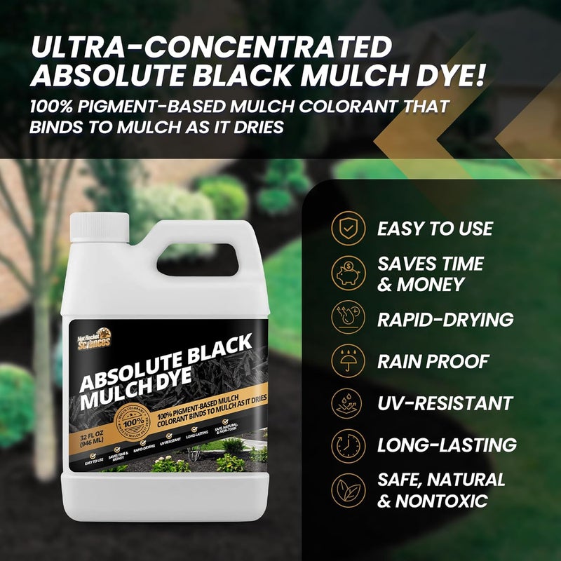 Not Rocket Sciences 32oz Absolute Black Mulch Dye - Covers up to 2,500 sq. ft., Liquid Mulch Dye Black, Premium Color Concentrate, Ideal for Landscaping, Renews Faded Rubber or Wood Chips, 100% Color Pigment - Image 2